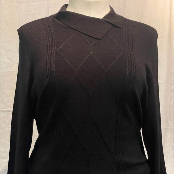 Alia Women's Black Diamond Knit Pullover Sweater with Notch Collar - Picture 3 of 7